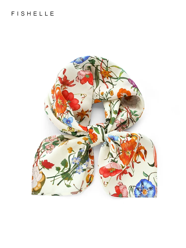 Flower printed natural silk scarfs female hair scarf real silk scarves spring autumn women handkerchief luxury lady gifts