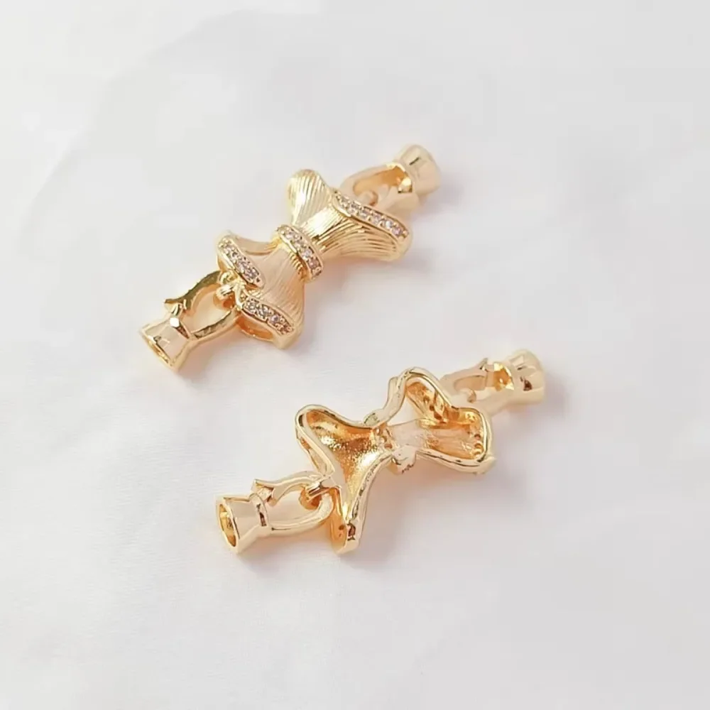 14K مطلية بالذهب الزركون الأبيض K نحى القوس اللؤلؤ زر سوار ذاتي الصنع قلادة اتصال مشبك التبعي #3