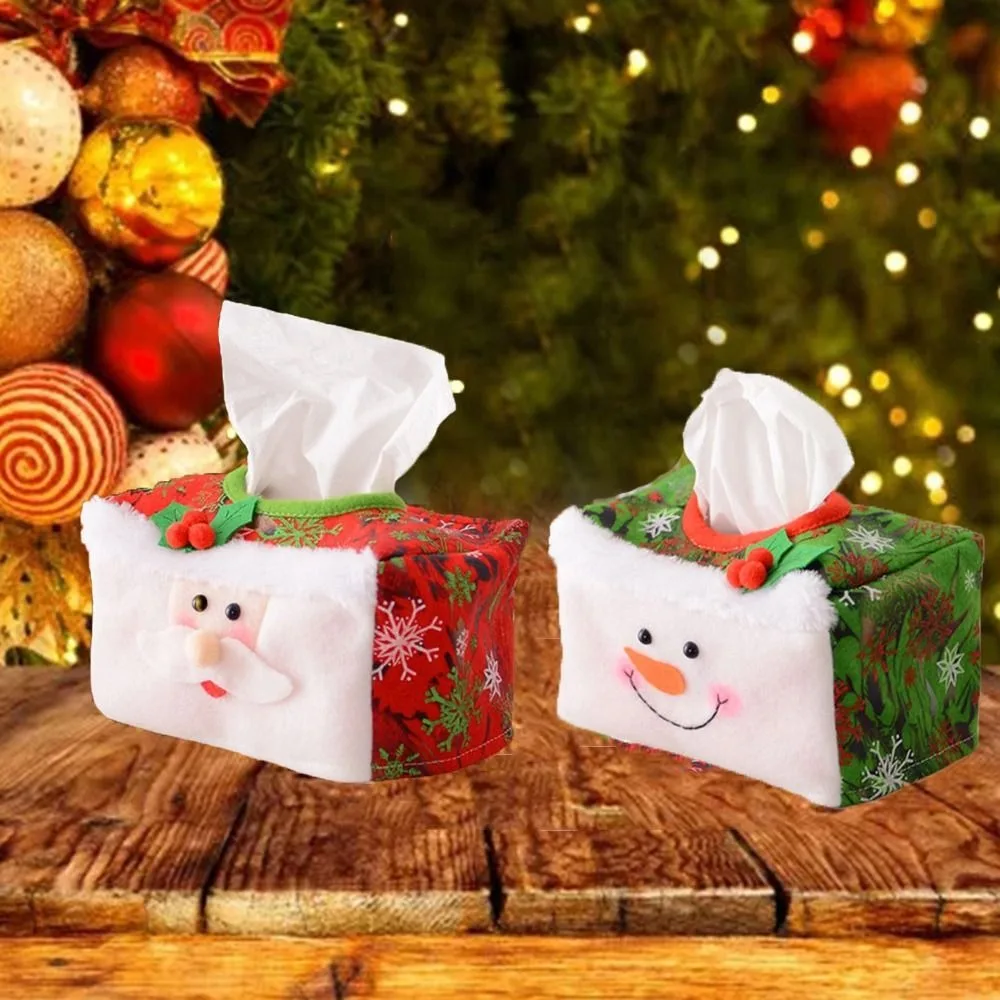 New Red Tissue Paper Box Green Paper Sets Paper Extraction Box Santa Claus Christmas Decorative Toilet Paper Bag Party