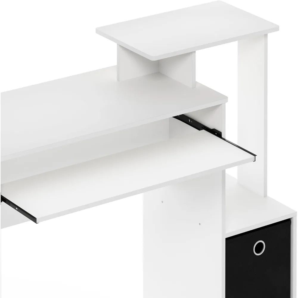 Compact Multipurpose Computer Desk with Keyboard Tray & Storage Shelves, White/Black - Home Office Essential