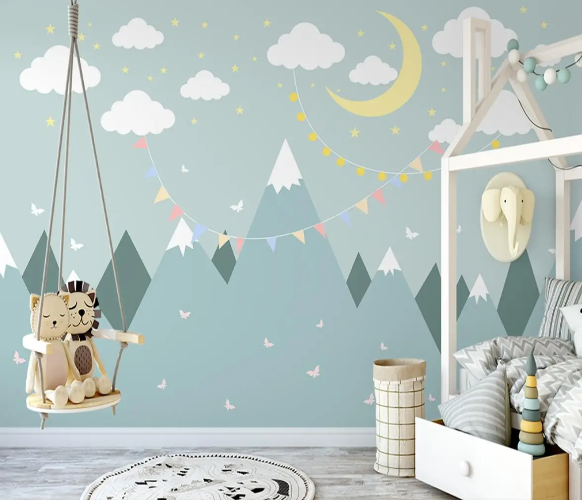 

Custom Simple starry sky valley cartoon wallpaper for children's room 3D Photo Wallpapers for Living Room TV Sofa Home Decor