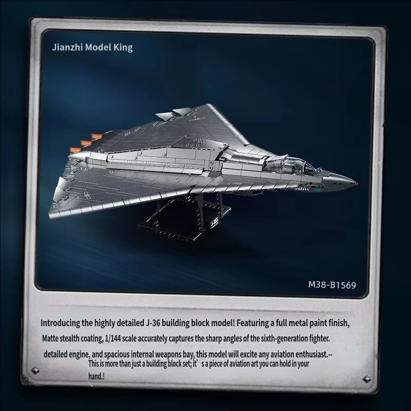 Sluban J-36 Sixth-Generation Stealth Fighter 1/44 Scale Building Blocks Model Military Aircraft Toy for Boys