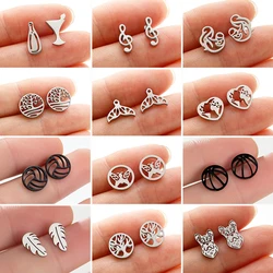 Golden Korean Minimalist Stainless Steel Stud Earrings for Women Fashion 2025 Jewelry Dog Volleyball Music Studs Gift Wholesale