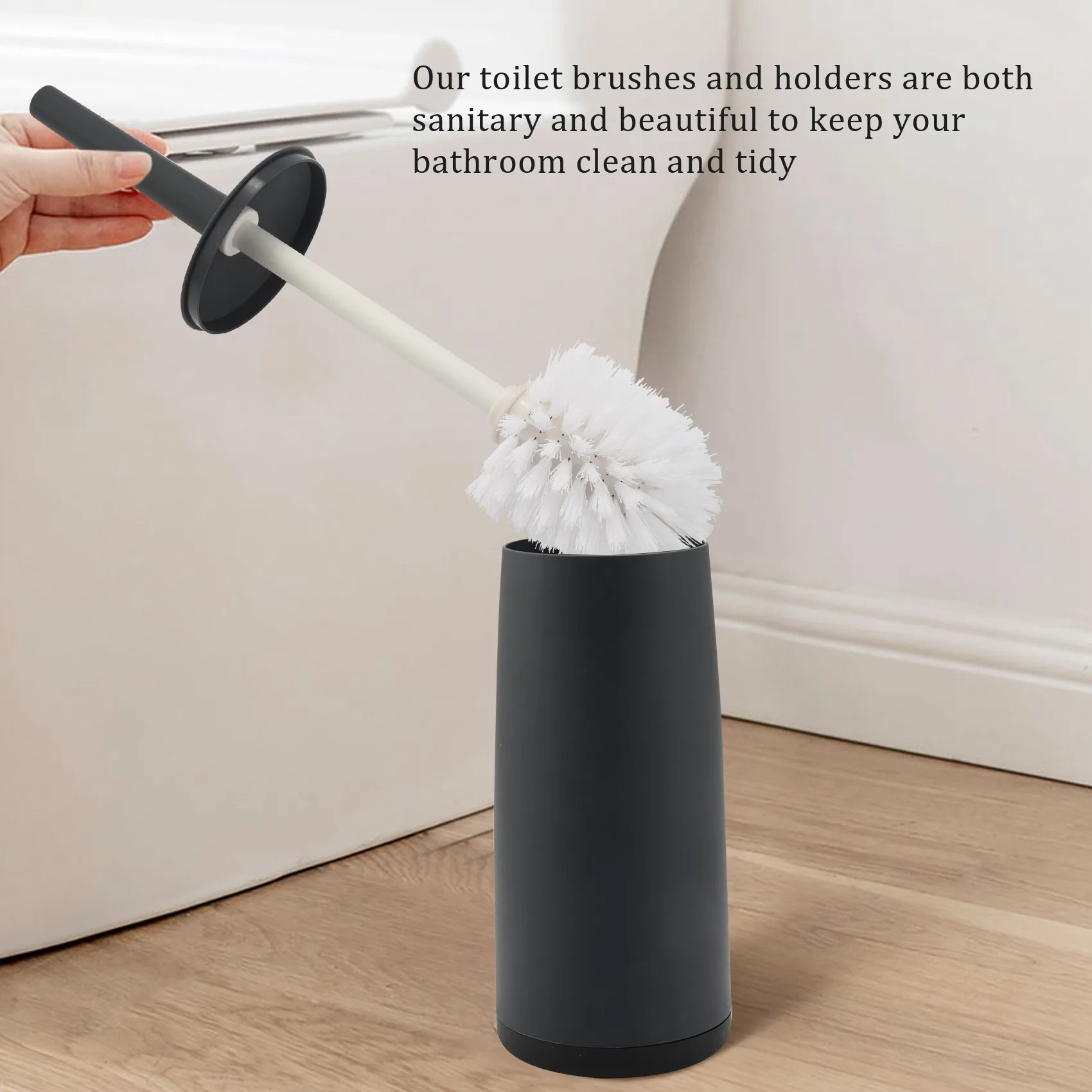 Toilet Brushes and Holders Toilet Bowl Brush with Holder Dark Gray for Bathrooms Modern Design Toilet Brush with Lid Longe