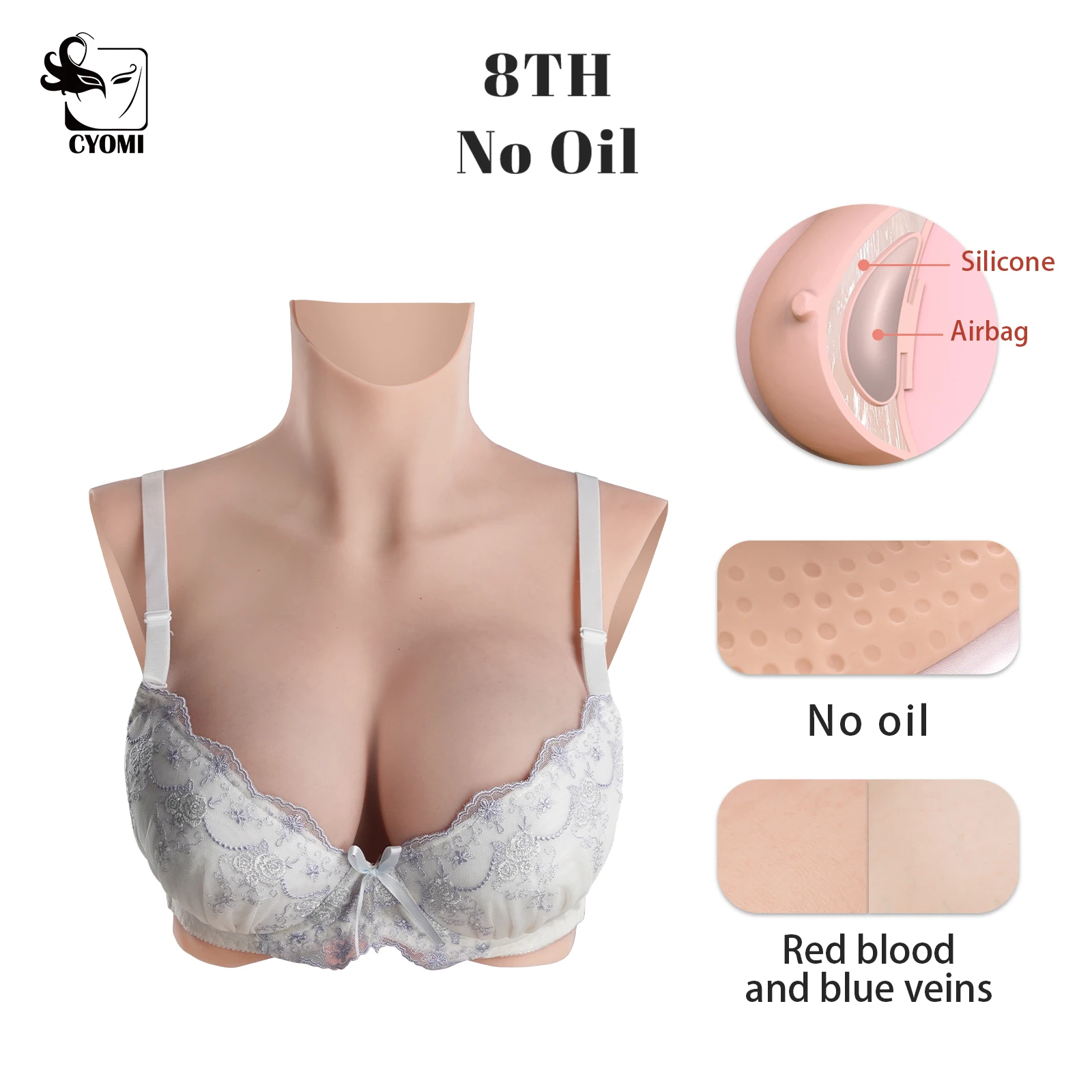 CYOMI 8TH No Oil Realistic Fake Boobs Silicone Breasts Forms Artificial Fake Chest for Crossdresser Transgender Sissy Drag Queen