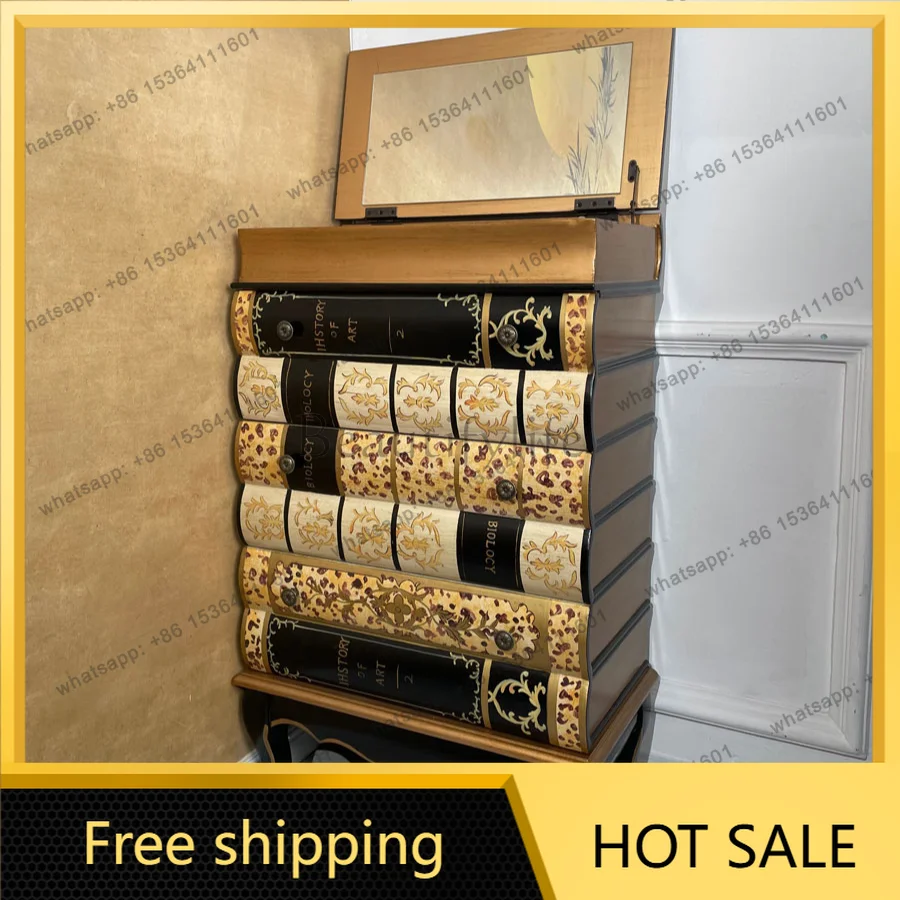 LD European retro light luxury wood color flip book cabinet three bucket multi-functional cabinet