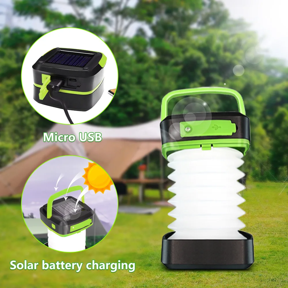 Solar Outdoor Light Waterproof Foldable Portable Camping Light Solar or USB Charging Rechargeable Camping Solar Light Outdoor