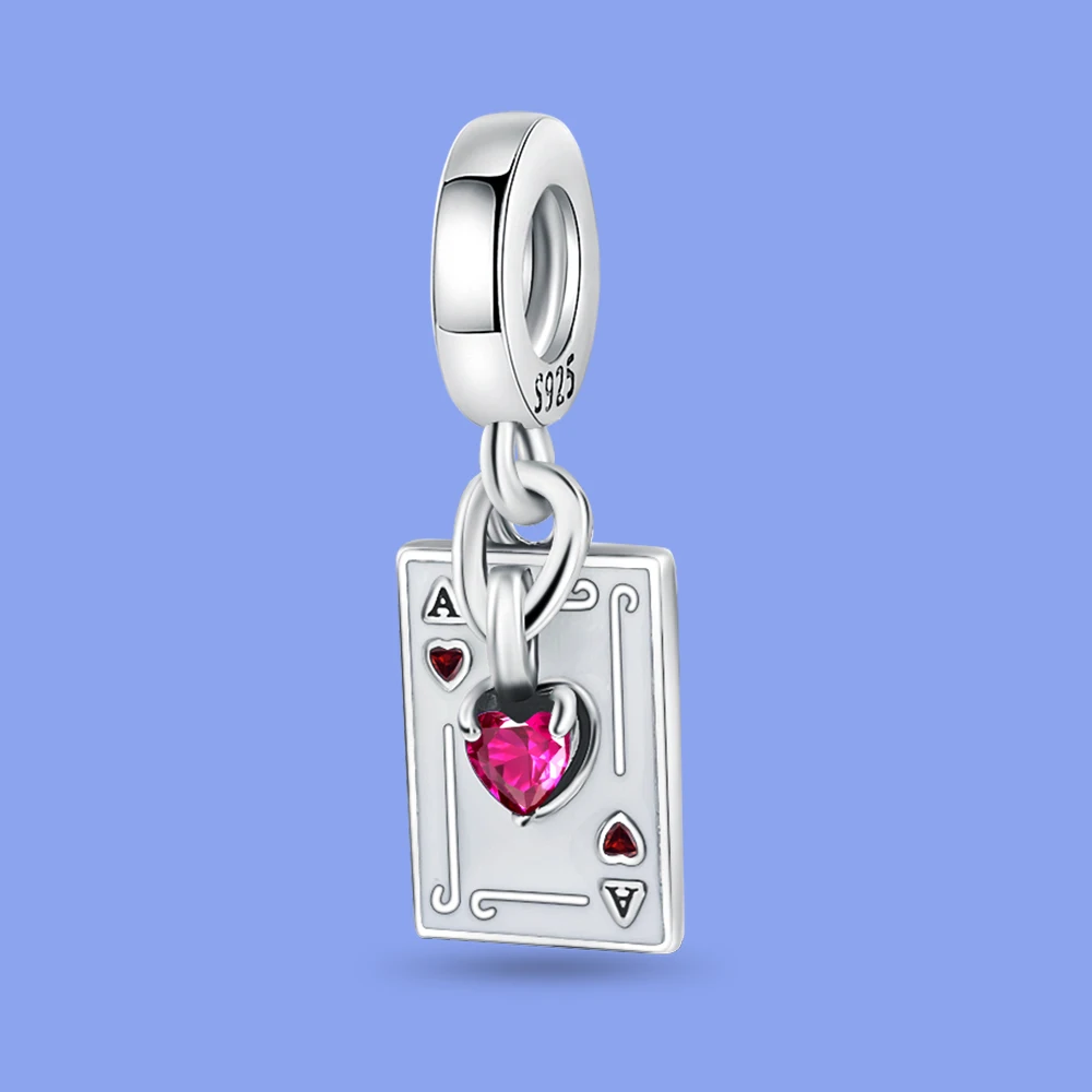 

Pendant Charm Bead 925 Sterling Silver Red Heart Poker Card Beads Fit Original Bracelet for Jewelry Making Valentine's Day gift