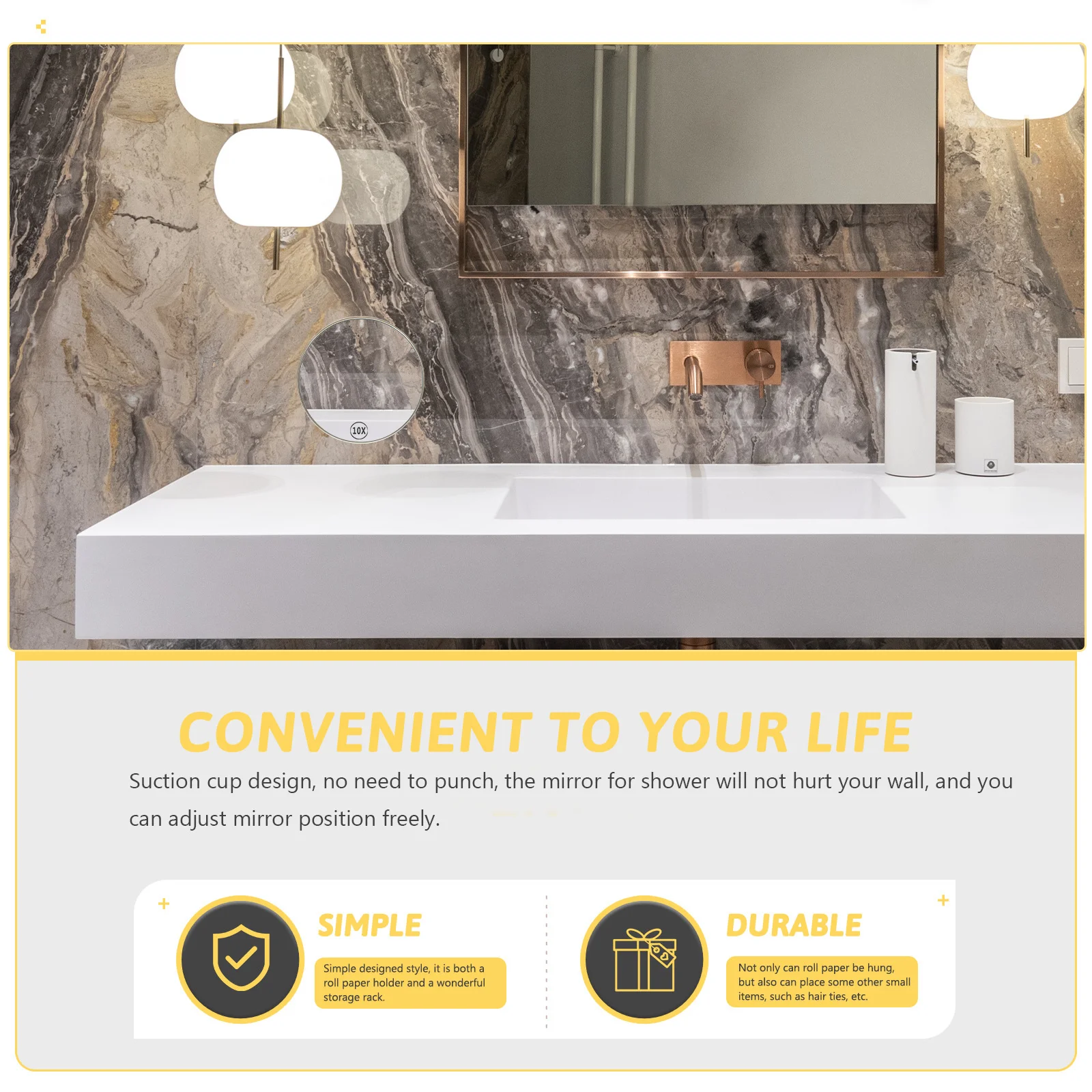 

Single Sided Magnifying Mirror with Suction Cup for Bathroom Shower Use Modern Waterproof Design for Makeup Shaving and Grooming