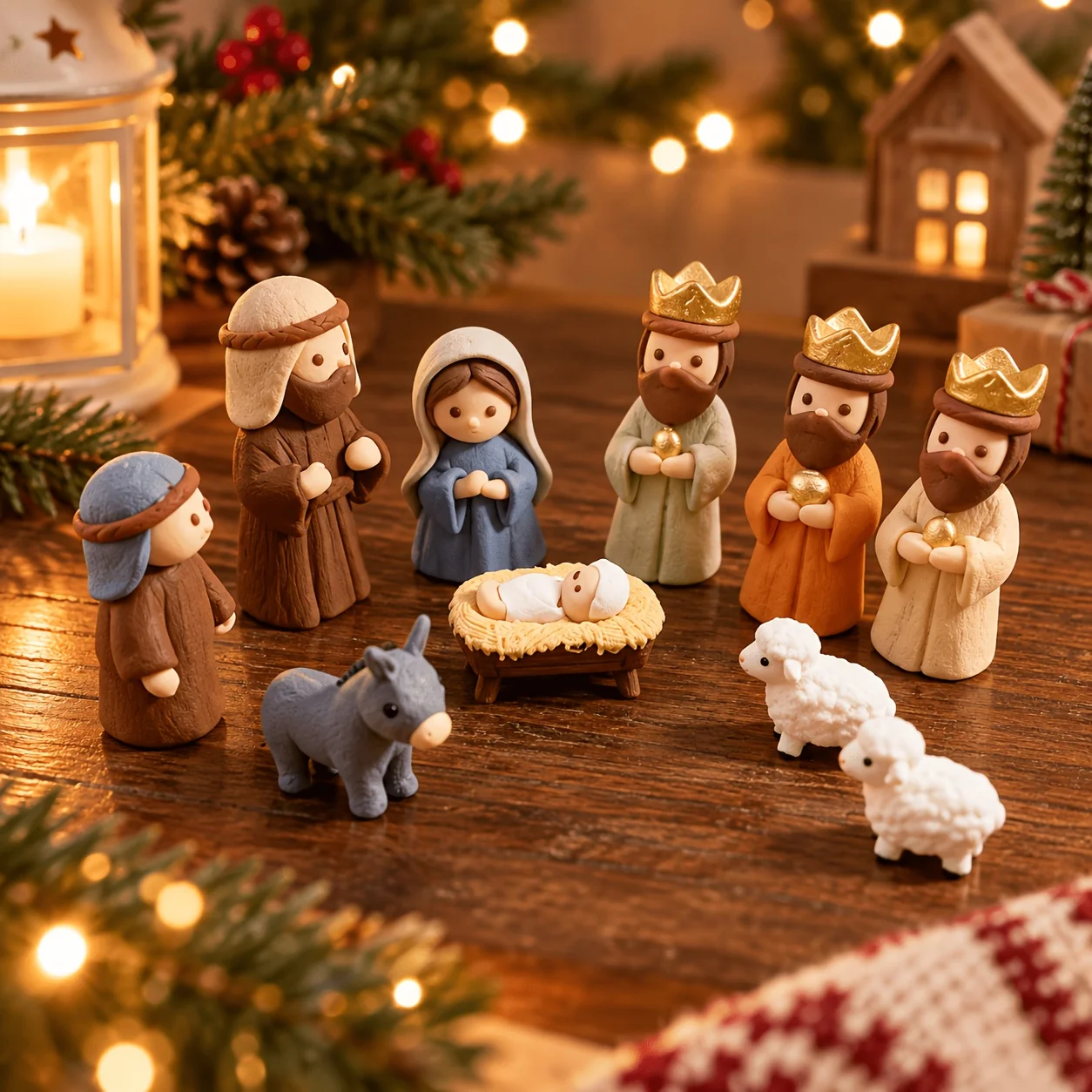 Miniature Christmas Nativity Scene: Tin Box Set Featuring the Virgin Mary, Saint Joseph, and the Infant Jesus in the Manger