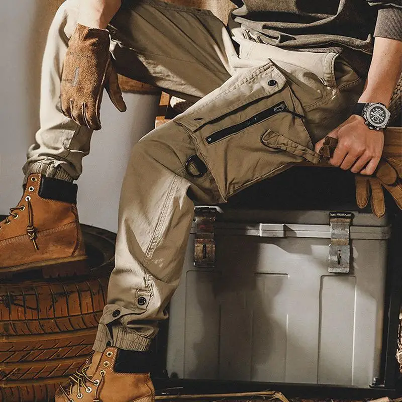 

Spring Men's Cargo Pants New Multi-Pocket Tactical Casual Pants Straight Leg Fashion Tactical Trousers Elastic Waist Cargo Pants