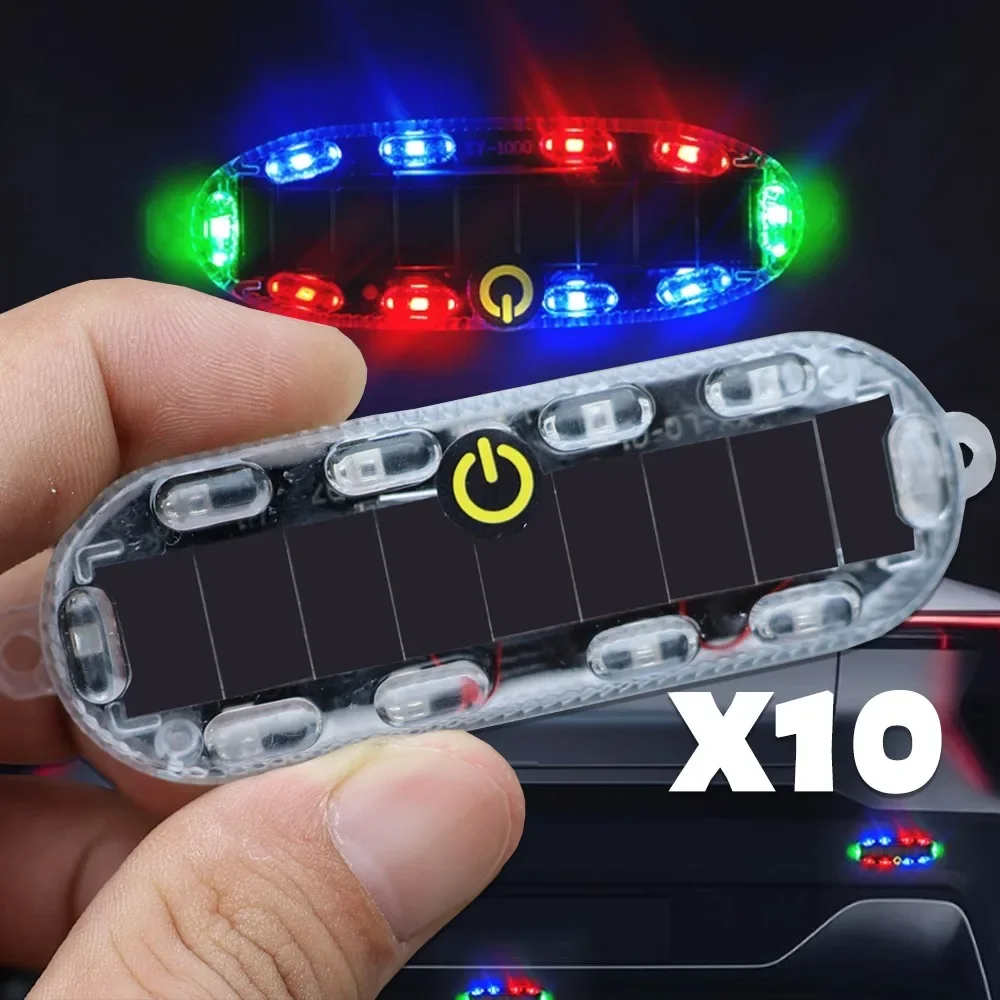 

Solar Car Flashing Signal Lamp 10 LED Beads Emergency Warning Light Car Motorcycle Waterproof Strobe Light with Touch Switch