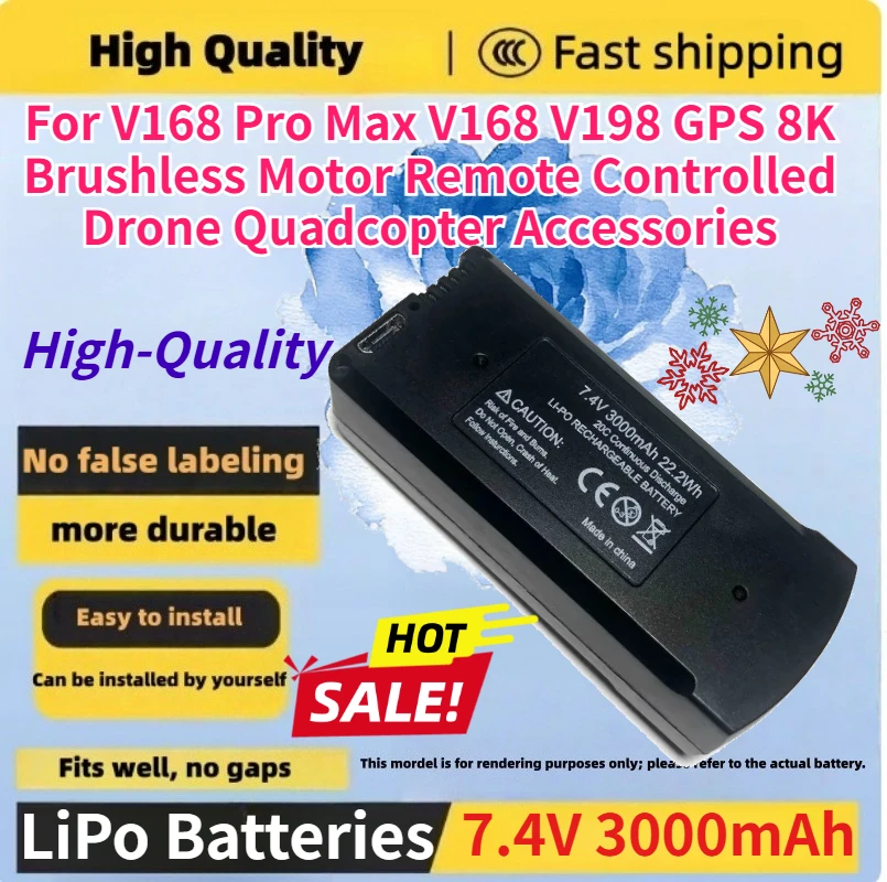 

LiPo Batteries 7.4V 3000mAh for V168 Pro Max V168 V198 GPS 8K Brushless Motor Remote Controlled Drone Quadcopter Accessories