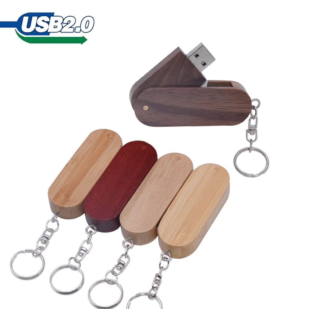 

Key Chain Wooden Rotating USB 2.0 Flash Drive 4G 8G 16G 32GB 64G 128G Customize LOGO Pen Drives For Gifts Memory Stick U Disk