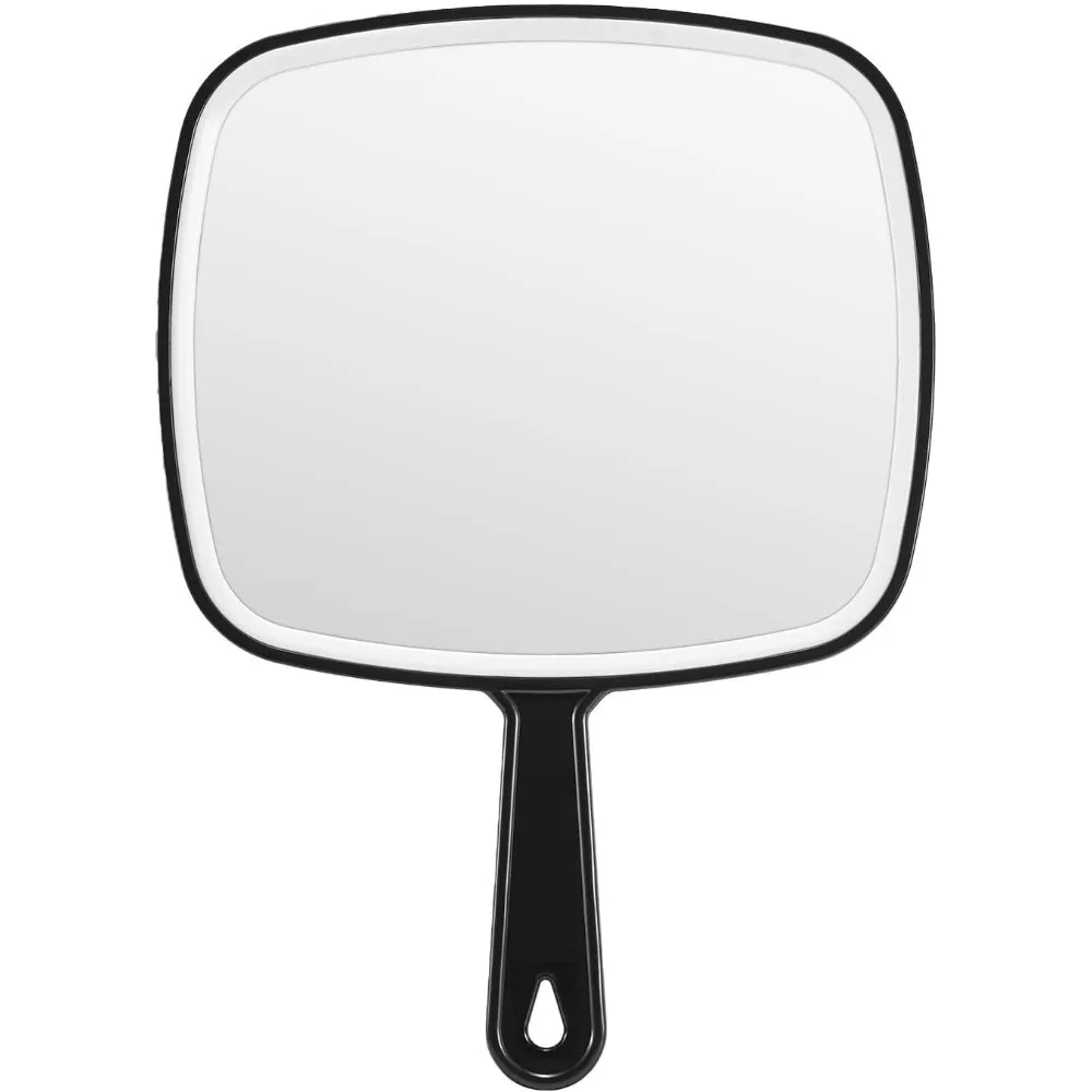 

Large handheld mirror, barber's salon mirror with handle, hair styling (black, 12.4 length x 9 width)