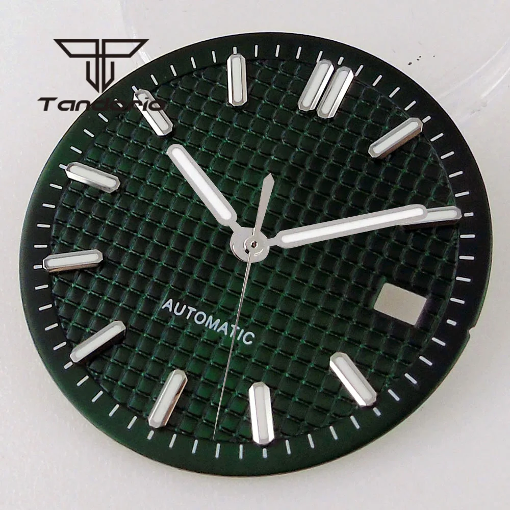 31 mm mehrfarbige, sterile Uhr, Gitter-Zifferblatt, Baton-Markierungen, Datumsanzeige, silberne Zeiger, passend für NH35, NH36, Automatikwerk
