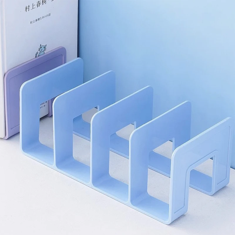 4 Grid Bookends Stand Bookshelf Desktop Decor Storage Rack Bookend Book Holder School Stationery Office Desktop File Organizer