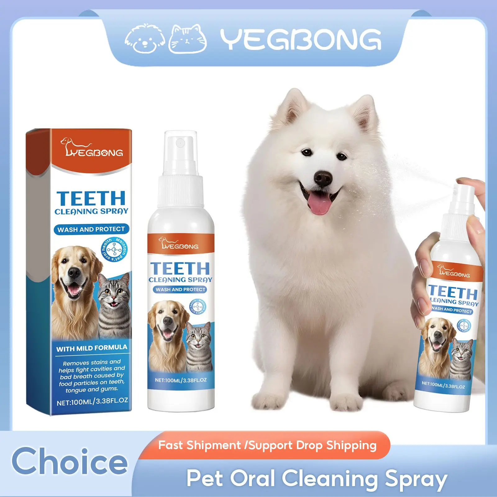 

Pet Oral Cleaning Liquid Dental Stains Remover Breath Freshener Mouth Odor Removal Prevent Calculus Dogs Tooth Cleaning Spray