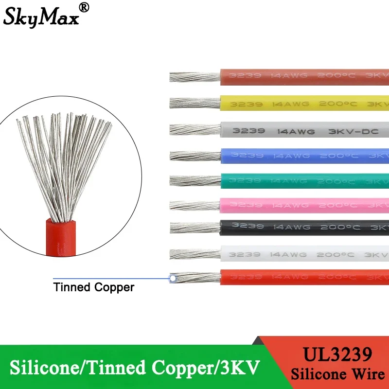 Silicone Wire UL3239 Tinned Copper 32 30 28 26 24 22 20 18 16 14 12 10 8 AWG 3KV DIY LED Heat-resistan Electronic Cable