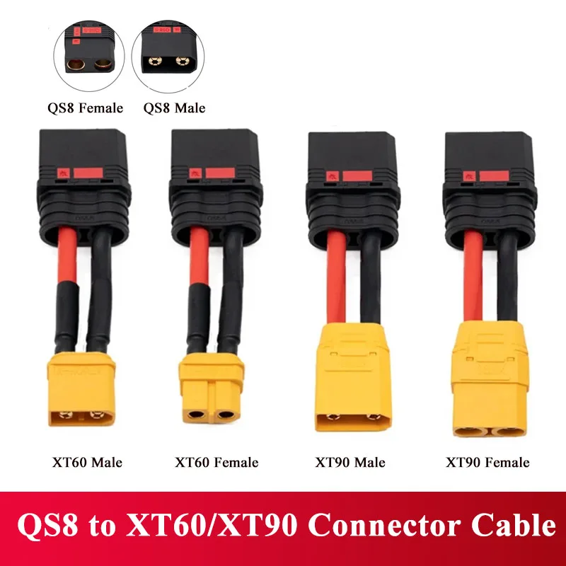 XT90/XT60 to QS8 Connector Cable 10CM 10AWG Model Airplane Plug Conversion Connection Line Anti-sparking to XT90 Adapter Wire