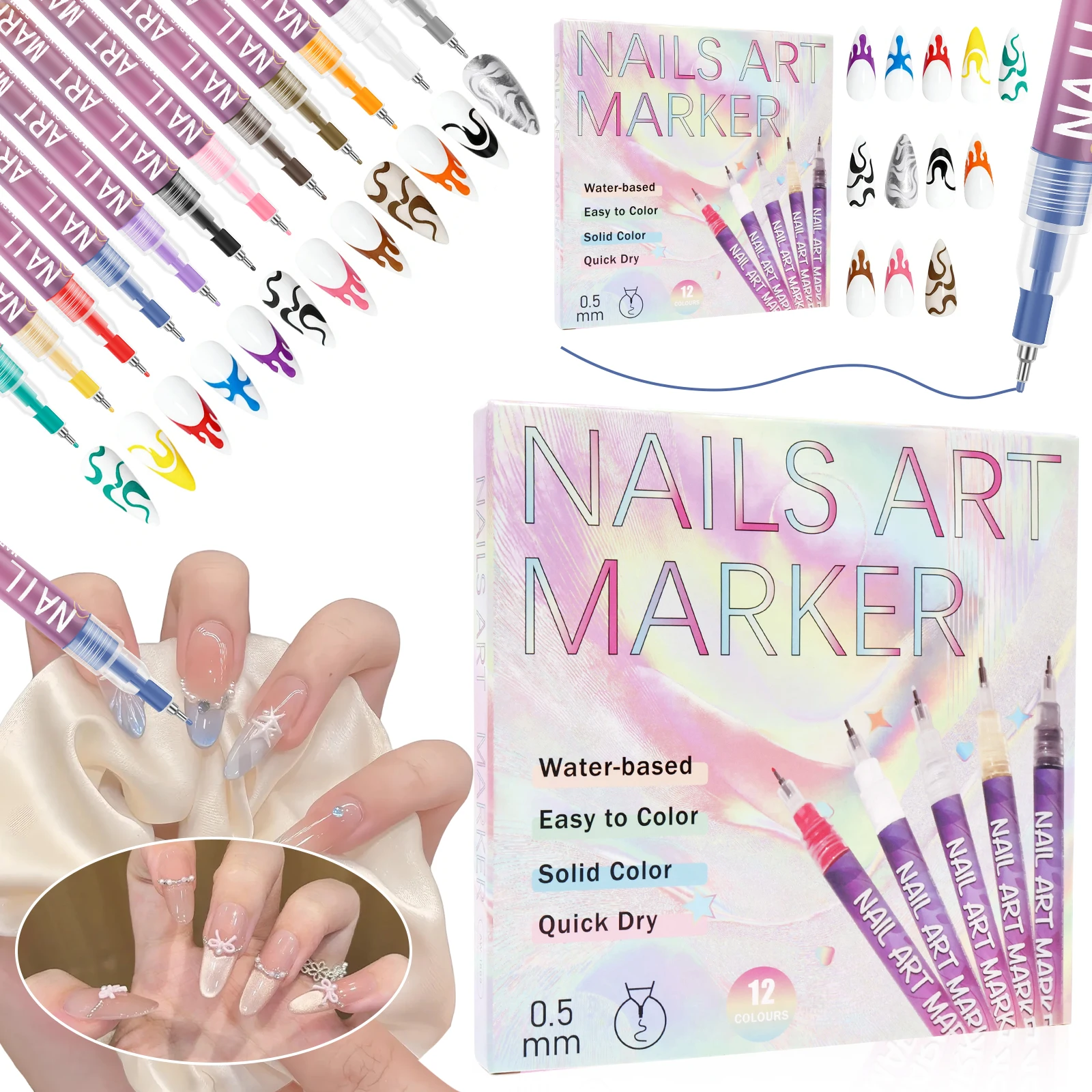 

Nail Art Graffiti Pen Nail Marker Drawing Abstract Lines Fine Detail DIY Floral Design Waterproof Nail Painting Manicure Tools