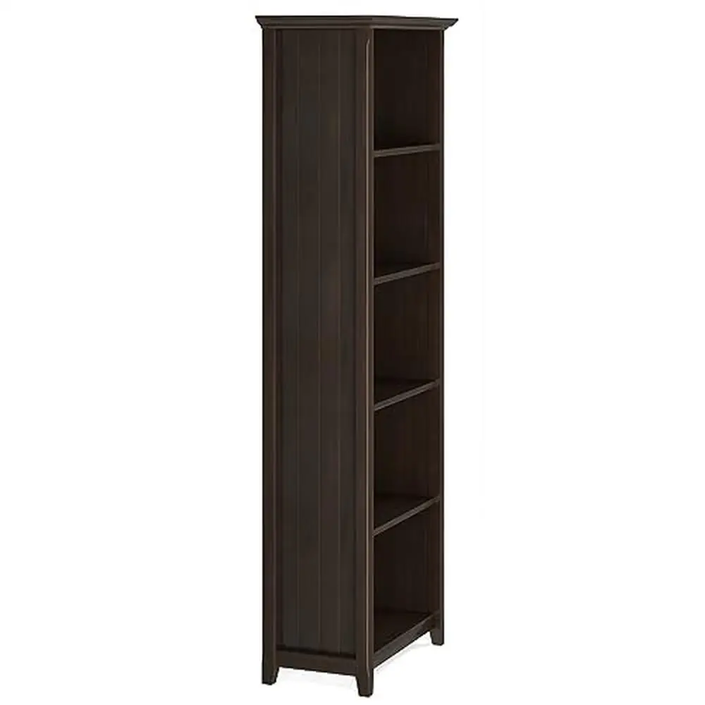 Transitional Solid Wood 5 Shelf Bookcase Adjustable Storage Unit Living Room Study Office Handcrafted Brunette Brown Finish