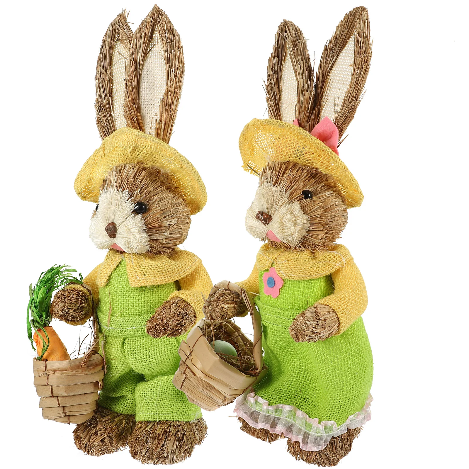 

2 Pcs Straw Craft Bunny Figurines Handwoven Rabbit Decor Easter Home Miniatures Cotton Garden naments Spring Landscape