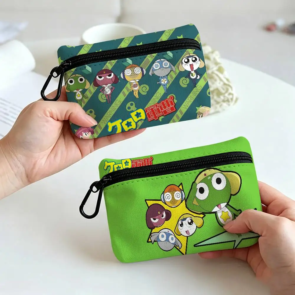 Cute FUN S-Sgt. Frog Compact Oxford Cloth Zipper Pouch Detachable Carabiner Mini Coin & Key Wallet