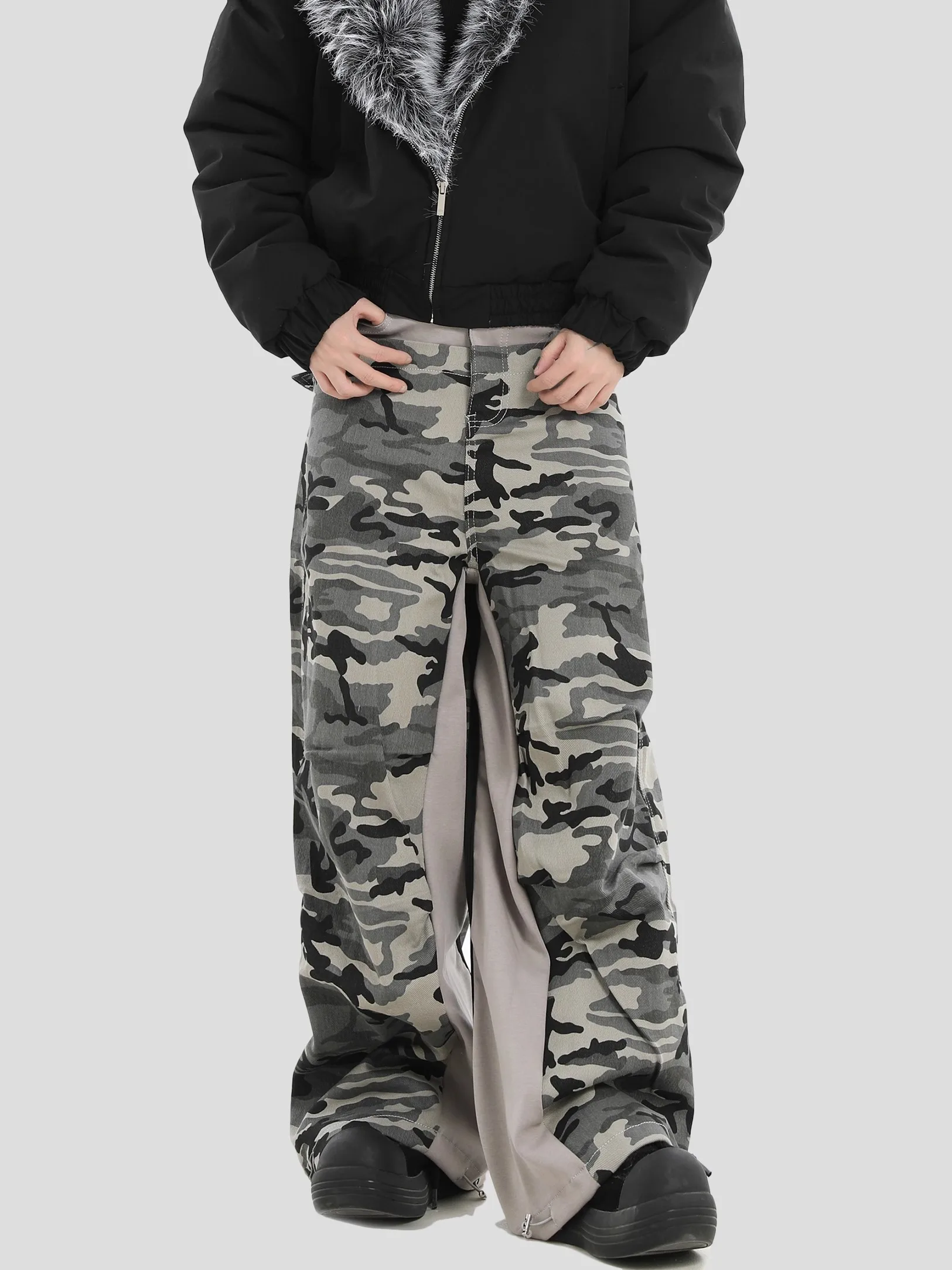 

RUTO STUDIO Camouflage Loose Straight Leg Casual Trousers for Men Faionable Workwear Pants American Splice Sle Youthful E...