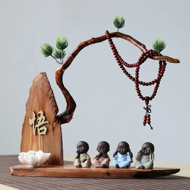 Creative Chinese purple sand little monk tea pet, ornaments Zen weathered wood, office tea room crafts, home accessories