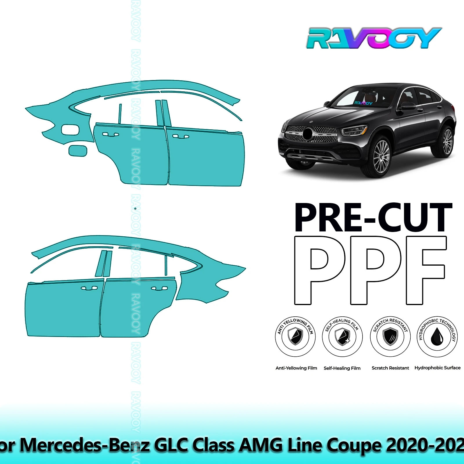 

Для Mercedes-Benz GLC Class AMG Line Coupe 2020-2022 8,5 мил предварительно вырезанный комплект PPF для дверей и A/B набор стоек, набор защитных пленки для краски из ТПУ