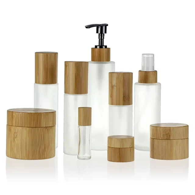 

sale day night face cream jar Frosted Clear pumps tops bamboo lotion bottle Frost Glass Mist Spray Bottle，costemic container