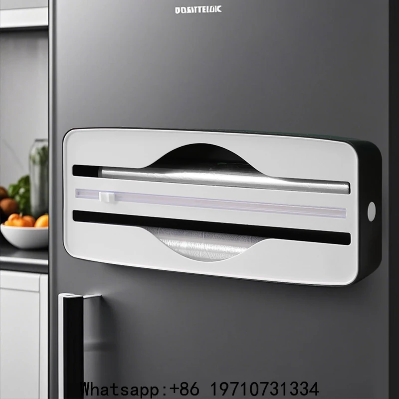 Double Slot Food Wrap Dispenser with Slide Cutter - Wall Mountable Kitchen Storage for Plastic Wrap and Foil Rolls