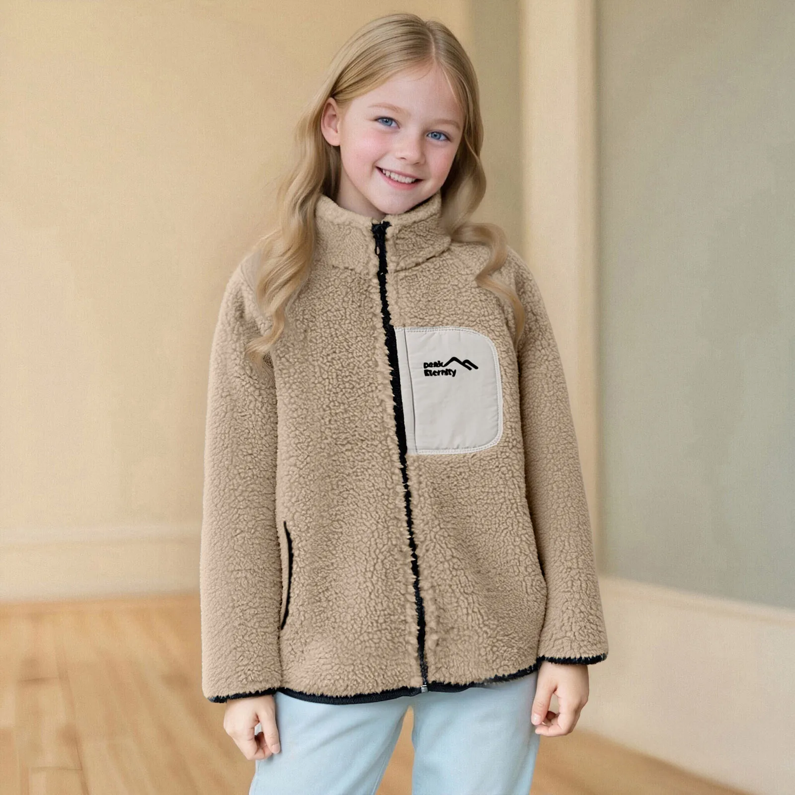 سترة كبيرة فتاة الأطفال الفئة أ سترة مبطنة بالصوف خريف شتاء سميكة صوف مبطن دافئ معطف على شكل ثوب الفتيات حجم 14