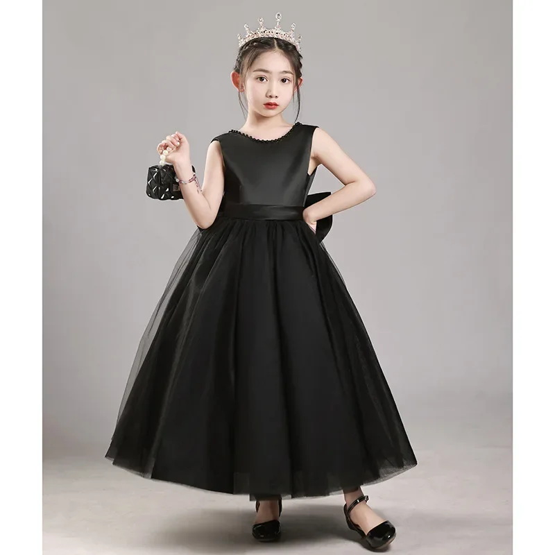 

Elegant Girls Bow Princess Dress For Wedding Child backless Beads Long Gown Kids Evening Party Vestido Birthday Ceremony Costume