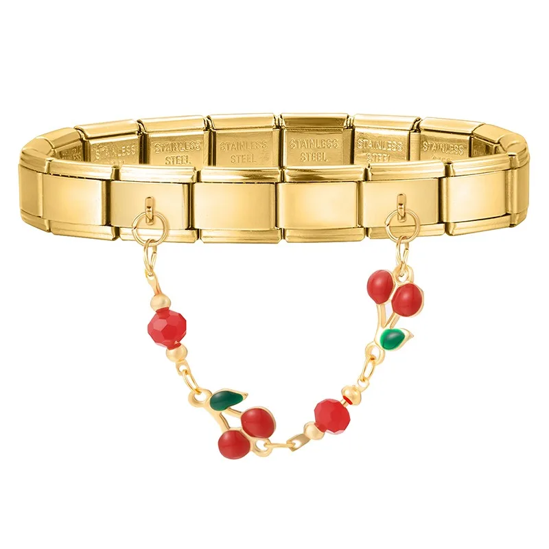 Valentinstag süße rosa Erdbeere Kuchen Landschaft DIY Herstellung Armband Frauen Männer Edelstahl 9mm italienische Charm Links passen – Detail 6