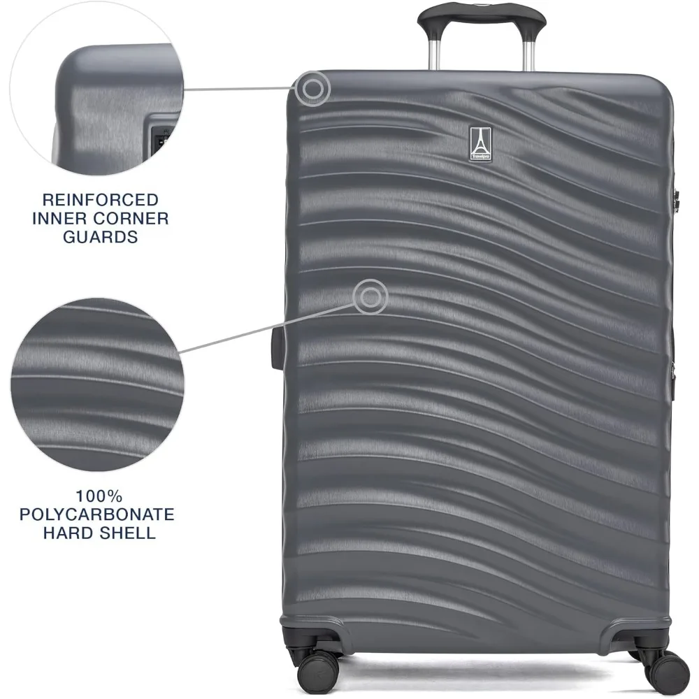 Travelpro Maxlite Air V2 Hardside Rozszerzany Bagaż, 8 Kółek Obrotowych, Lekka Twarda Skorupa, Zamek TSA, Cieńszy Szary, 2-częściowy S
