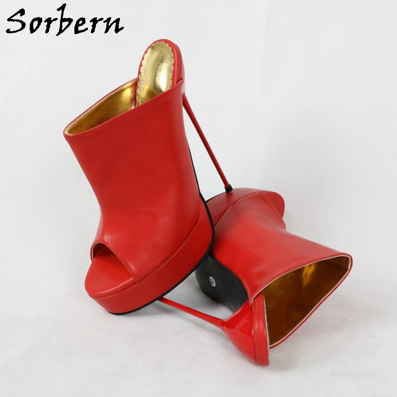 Sorbern 18Cm Stilettos High Heel Women Sandals Open Toe Red Matt Metal Heeled Slip On Summer Shoes Sissy Girls Slides