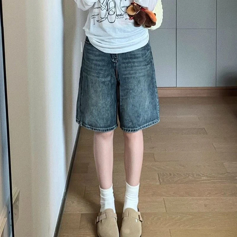 Streetwear Y2K Loose Wide-Leg Denim Shorts Women Korean High Waist Five-Point Baggy Jeans Woman 2026 Summer Straight Hot Shorts