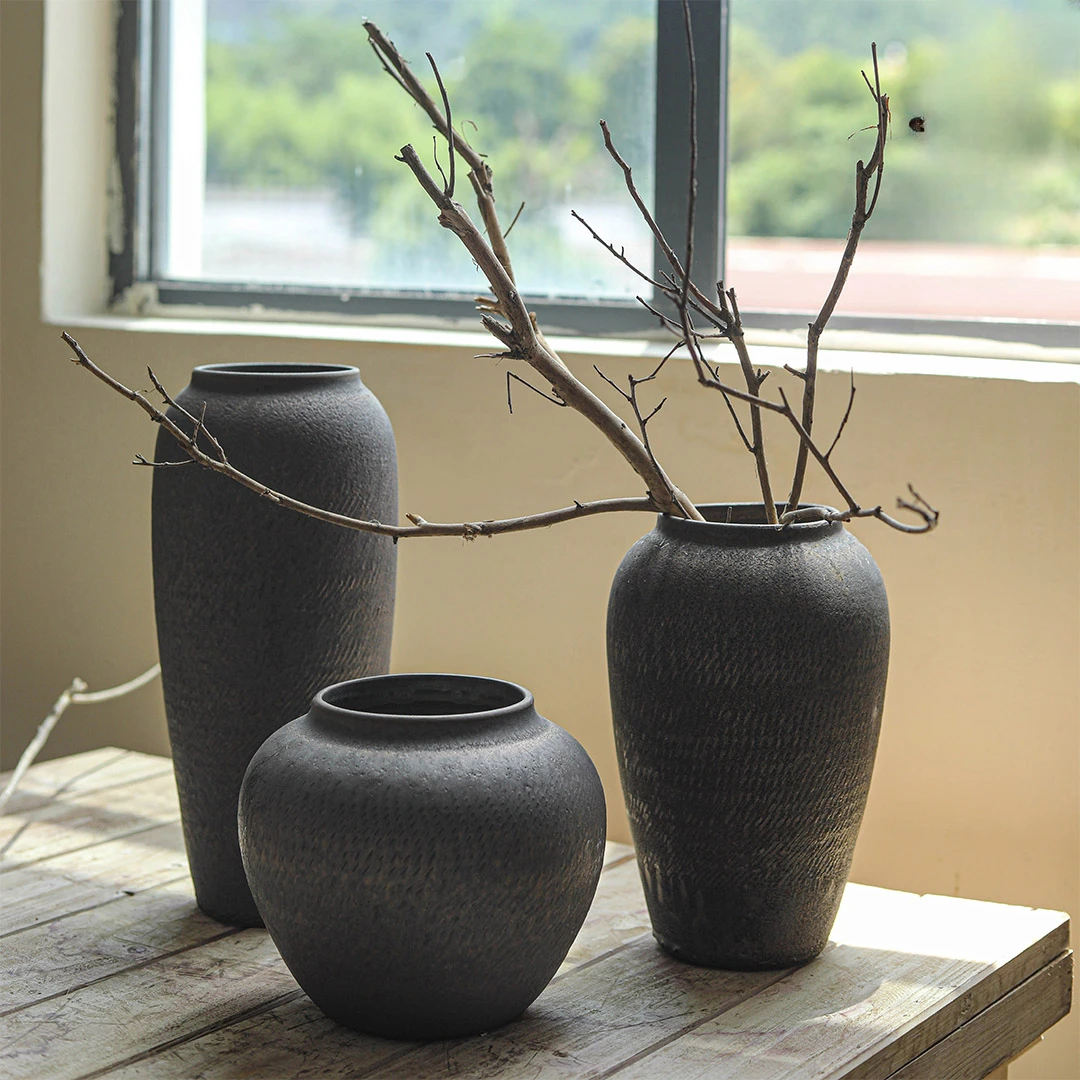 The product can be customized.Vintage nostalgic ceramic vase, handmade artistic sense stoneware pot, Japanese matte