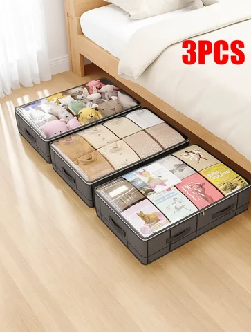 Heavy-duty under-bed storage bag Foldable storage box with large transparent window suitable for closets Dorm bedding clothes