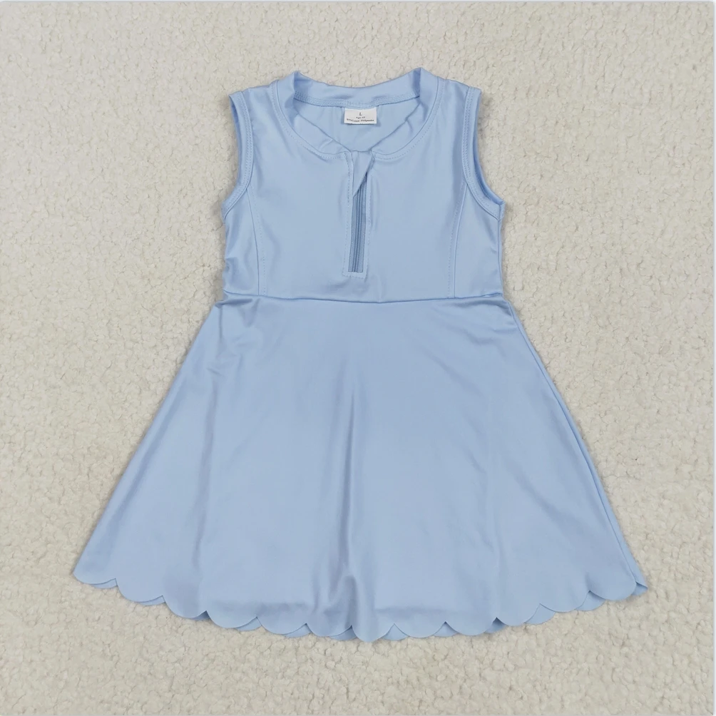 

Hot Sale Baby Girls Active Wear Baby Girls Blue Yoga Zip Ruffle Active Wear Skort Knee Length Girls Athletic Dress