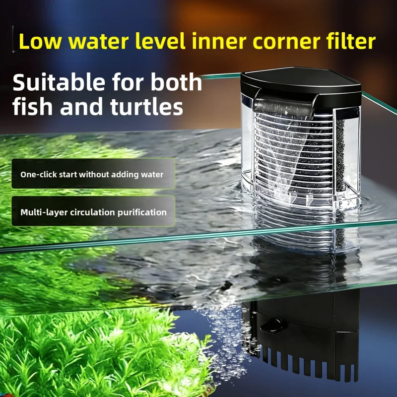 

3-in-1 Internal Corner Low Level Purification & Oxygenation System, Compact Aquarium Unit e Fish