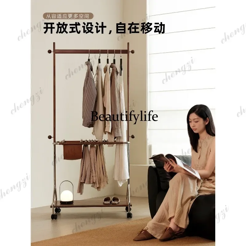 A68Black walnut solid wood hats mobile clothes hanging bedroom living room multi-functional storage rack