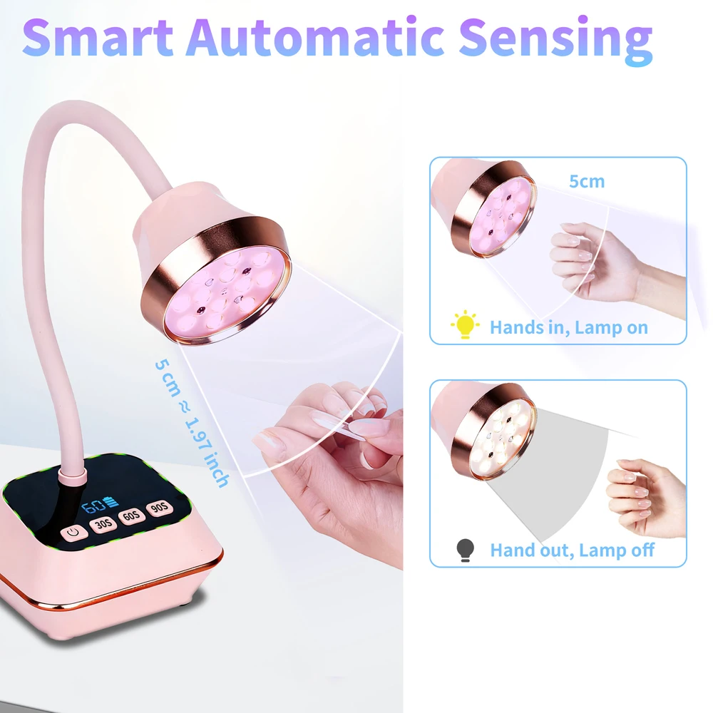 Ai Sensor Nail Lamp 36W 12 Beads LED UV Nail Dryer Wireless Rechargeable Lamp Fast Drying Nail Lamp 360° Bendable Table Lamp