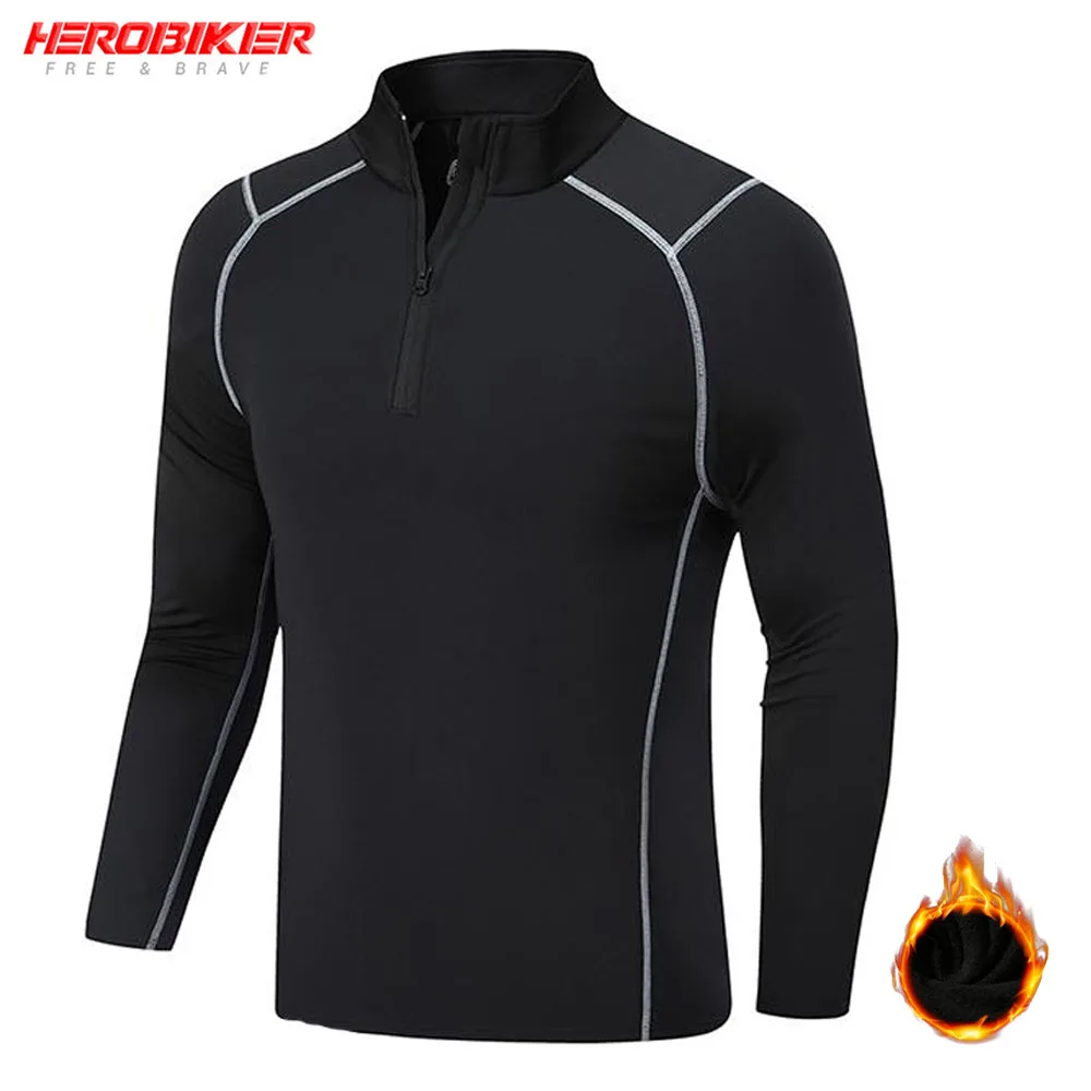 

Men Compression Sportswear Suit Motorcycle Sports Tight Base Layer Winter Fleece Lined Thermal Underware Motocross Offroad Sets