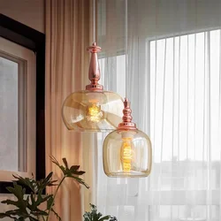 Glass Pendant Light Nordic loft Transparent cognac brown hanging indoor decor Lights Fixtures For Living Room Bedroom