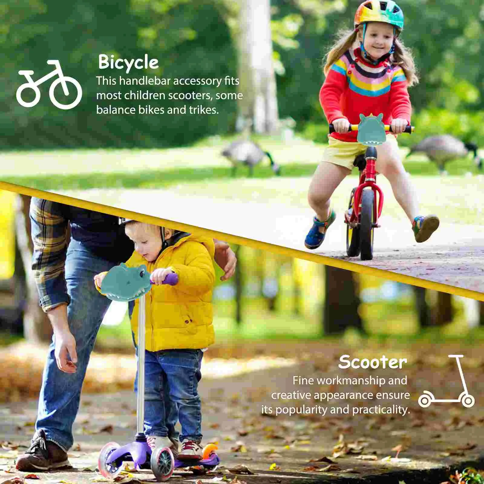 Guidão decoração scooter elétrico para crianças da criança menina acessórios mini bicicleta brinquedos dinossauros cabeça silicone pequeno