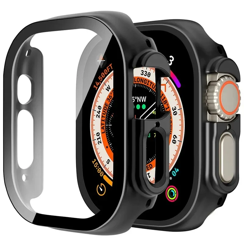 PC Shell+tempered Glass for Apple Watch Ultra 3 2 1 49mm Anti Fall Case 11 10 46mm 42mm Series 9 8 7 6 5 SE3 45mm 41mm 44mm 40mm