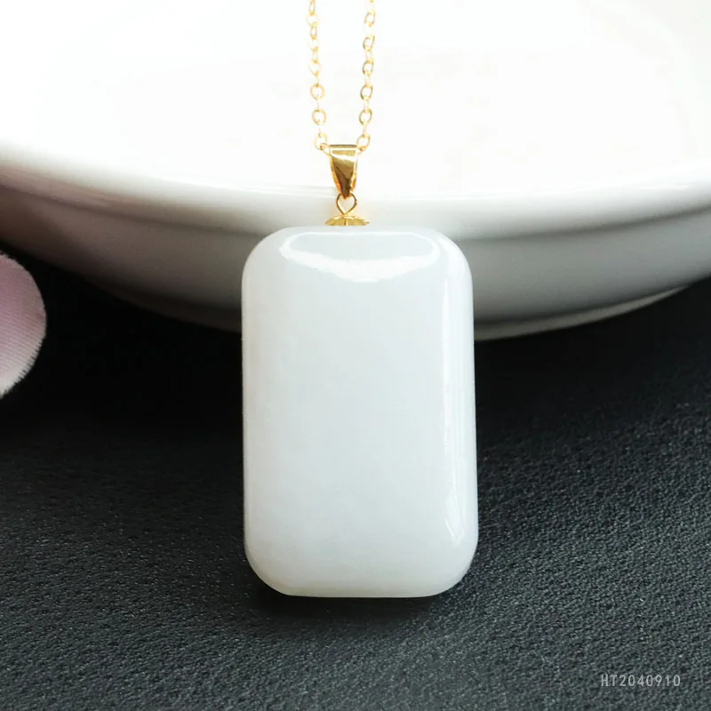 

18K Gold Natural Hetian Jade Blank Slate Pendant Minimalist Zen Talisman Luxury Gift HT2040910